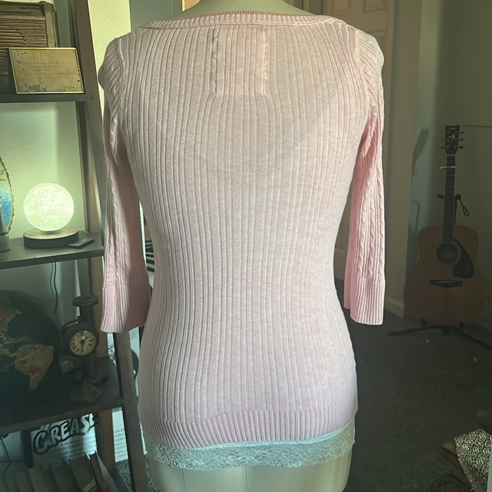 Rare Hollister Y2K vintage pink cable knit 3/4 sleeve Henley top - Picture 6 of 12
